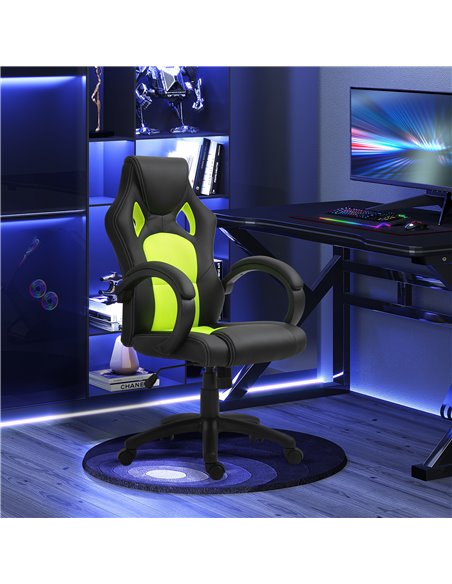 HOMCOM High-Back Gaming Chair Swivel Home Office Computer Racing Gamer Desk Chair Faux Leather with Wheels, Black Green - pic 9736 | FastDaddyshop
