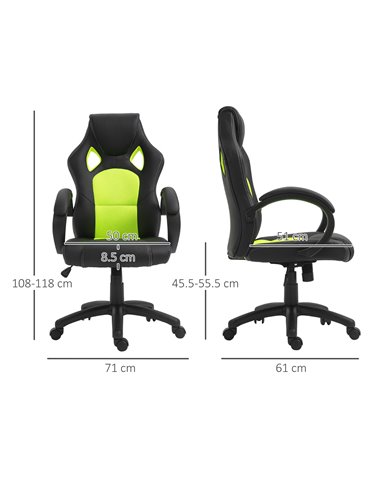 HOMCOM High-Back Gaming Chair Swivel Home Office Computer Racing Gamer Desk Chair Faux Leather with Wheels, Black Green