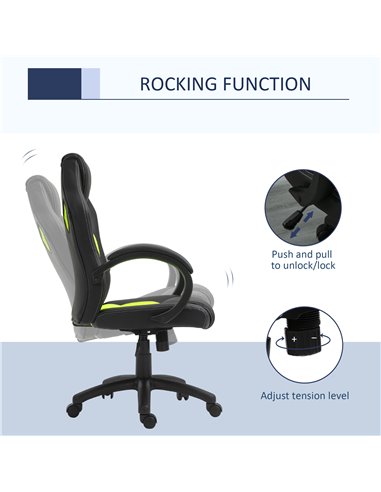 HOMCOM High-Back Gaming Chair Swivel Home Office Computer Racing Gamer Desk Chair Faux Leather with Wheels, Black Green