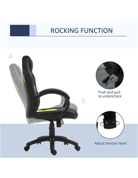 HOMCOM High-Back Gaming Chair Swivel Home Office Computer Racing Gamer Desk Chair Faux Leather with Wheels, Black Green - pic 9738 | FastDaddyshop