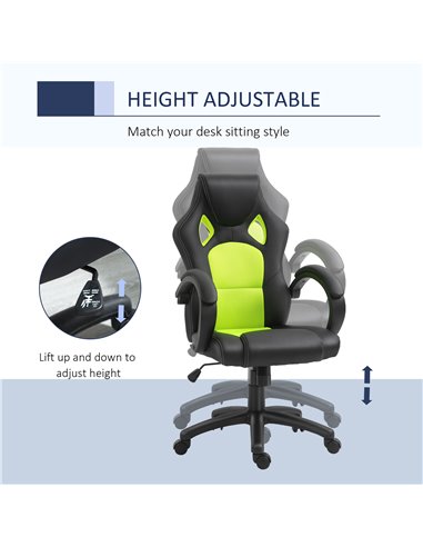 HOMCOM High-Back Gaming Chair Swivel Home Office Computer Racing Gamer Desk Chair Faux Leather with Wheels, Black Green