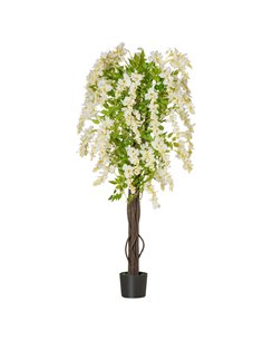 HOMCOM Artificial Realistic White Wisteria Tree Faux Decorative Plant in Nursery Pot for Indoor Outdoor Décor, 160cm 830-444