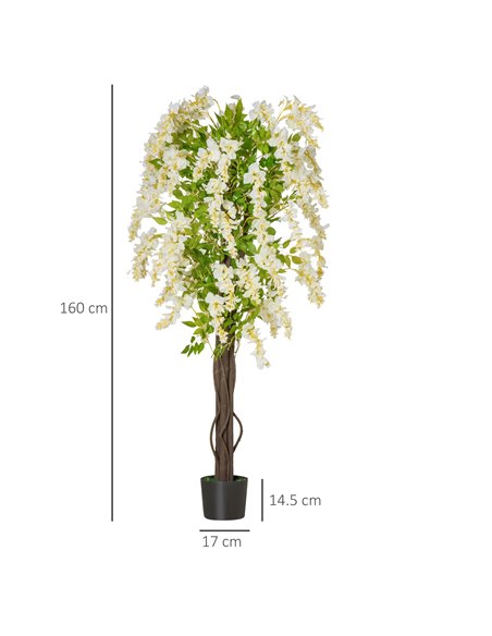 HOMCOM Artificial Realistic White Wisteria Tree Faux Decorative Plant in Nursery Pot for Indoor Outdoor Décor, 160cm 830-444 - pic 97393 | FastDaddyshop