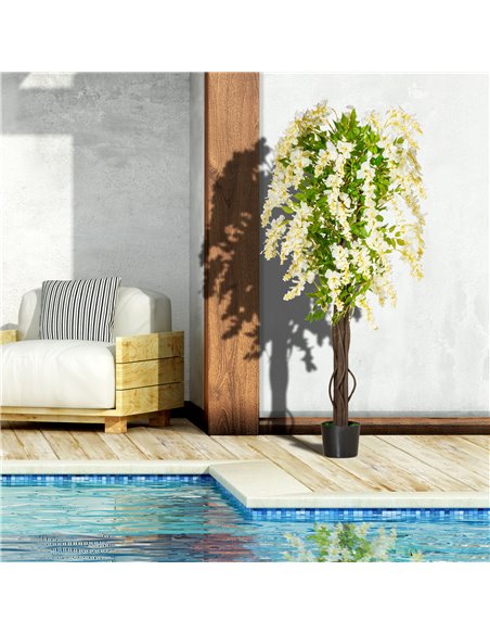 HOMCOM Artificial Realistic White Wisteria Tree Faux Decorative Plant in Nursery Pot for Indoor Outdoor Décor, 160cm 830-444 - pic 97394 | FastDaddyshop
