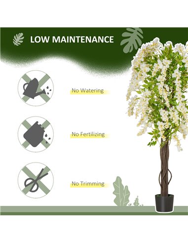 HOMCOM Artificial Realistic White Wisteria Tree Faux Decorative Plant in Nursery Pot for Indoor Outdoor Décor, 160cm 830-444