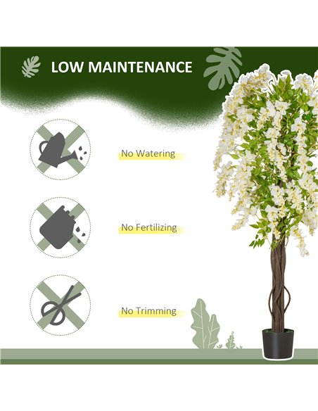HOMCOM Artificial Realistic White Wisteria Tree Faux Decorative Plant in Nursery Pot for Indoor Outdoor Décor, 160cm 830-444 - pic 97396 | FastDaddyshop
