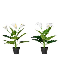HOMCOM Set of 2 Artificial Realistic Calla Lily Flower, Faux Decorative Plant in Nursery Pot for Indoor Outdoor Décor, 55cm 830-