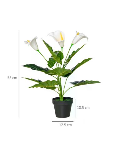 HOMCOM Set of 2 Artificial Realistic Calla Lily Flower, Faux Decorative Plant in Nursery Pot for Indoor Outdoor Décor, 55cm 830-