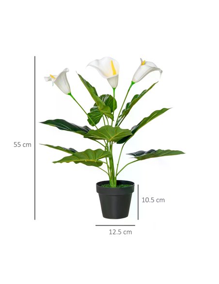 HOMCOM Set of 2 Artificial Realistic Calla Lily Flower, Faux Decorative Plant in Nursery Pot for Indoor Outdoor Décor, 55cm 830- - pic 97402 | FastDaddyshop
