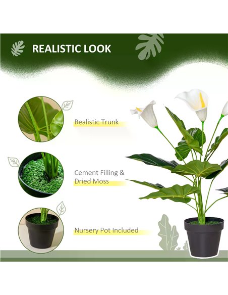 HOMCOM Set of 2 Artificial Realistic Calla Lily Flower, Faux Decorative Plant in Nursery Pot for Indoor Outdoor Décor, 55cm 830- - pic 97403 | FastDaddyshop