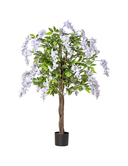 HOMCOM Artificial Realistic Wisteria Flower Tree Faux Decorative Plant in Nursery Pot for Indoor Outdoor Décor, 110cm 830-449 - pic 97409 | FastDaddyshop