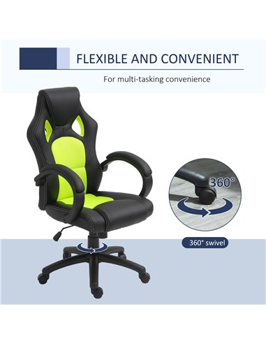 HOMCOM High-Back Gaming Chair Swivel Home Office Computer Racing Gamer Desk Chair Faux Leather with Wheels, Black Green