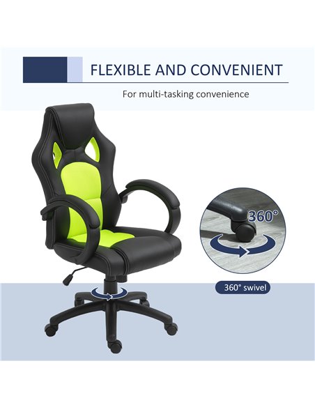 HOMCOM High-Back Gaming Chair Swivel Home Office Computer Racing Gamer Desk Chair Faux Leather with Wheels, Black Green - pic 9741 | FastDaddyshop