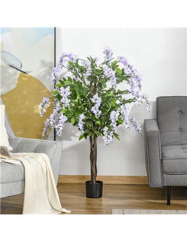 HOMCOM Artificial Realistic Wisteria Flower Tree Faux Decorative Plant in Nursery Pot for Indoor Outdoor Décor, 110cm 830-449