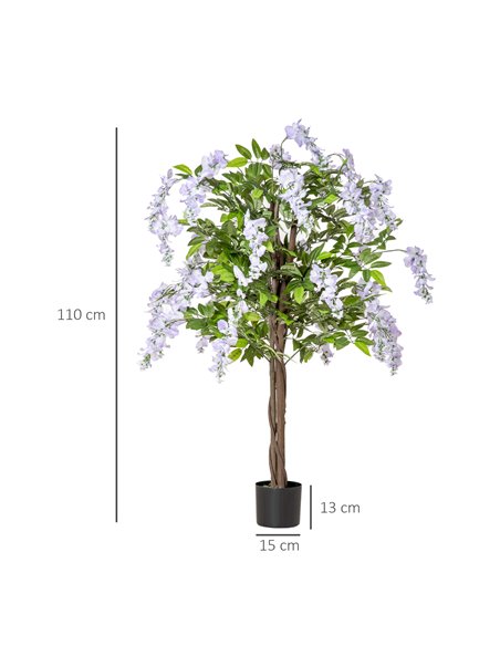 HOMCOM Artificial Realistic Wisteria Flower Tree Faux Decorative Plant in Nursery Pot for Indoor Outdoor Décor, 110cm 830-449 - pic 97411 | FastDaddyshop