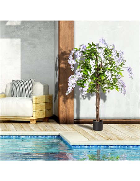 HOMCOM Artificial Realistic Wisteria Flower Tree Faux Decorative Plant in Nursery Pot for Indoor Outdoor Décor, 110cm 830-449 - pic 97412 | FastDaddyshop