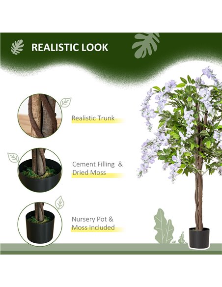 HOMCOM Artificial Realistic Wisteria Flower Tree Faux Decorative Plant in Nursery Pot for Indoor Outdoor Décor, 110cm 830-449 - pic 97413 | FastDaddyshop