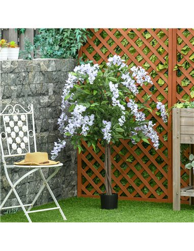 HOMCOM Artificial Realistic Wisteria Flower Tree Faux Decorative Plant in Nursery Pot for Indoor Outdoor Décor, 110cm 830-449