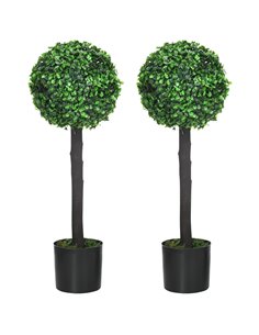 HOMCOM Artificial Boxwood Topiary Balls Set of 2: Faux Plants in Pots, Indoor Outdoor Decor, 20x20x60cm, Green. 830-678V00GN