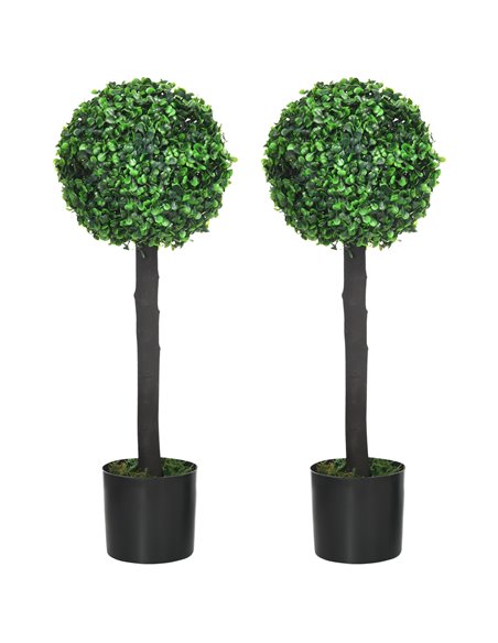 HOMCOM Artificial Boxwood Topiary Balls Set of 2: Faux Plants in Pots, Indoor Outdoor Decor, 20x20x60cm, Green. 830-678V00GN - pic 97436 | FastDaddyshop