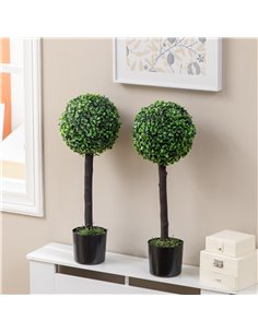 HOMCOM Artificial Boxwood Topiary Balls Set of 2: Faux Plants in Pots, Indoor Outdoor Decor, 20x20x60cm, Green. 830-678V00GN 2
