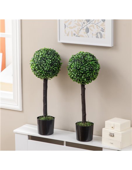 HOMCOM Artificial Boxwood Topiary Balls Set of 2: Faux Plants in Pots, Indoor Outdoor Decor, 20x20x60cm, Green. 830-678V00GN - pic 97437 | FastDaddyshop