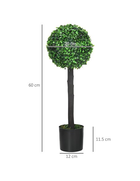 HOMCOM Artificial Boxwood Topiary Balls Set of 2: Faux Plants in Pots, Indoor Outdoor Decor, 20x20x60cm, Green. 830-678V00GN - pic 97438 | FastDaddyshop