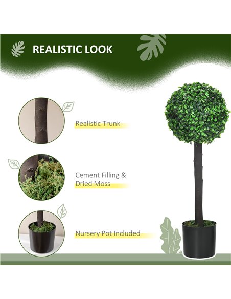 HOMCOM Artificial Boxwood Topiary Balls Set of 2: Faux Plants in Pots, Indoor Outdoor Decor, 20x20x60cm, Green. 830-678V00GN - pic 97439 | FastDaddyshop
