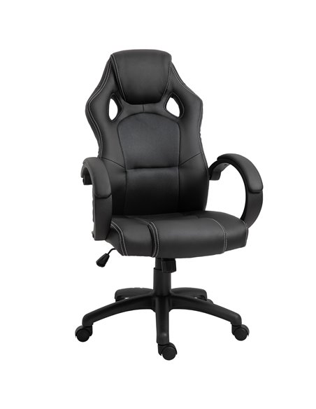 HOMCOM High-Back Gaming Chair Swivel Home Office Computer Racing Gamer Desk Chair Faux Leather with Wheels, Black - pic 9744 | FastDaddyshop
