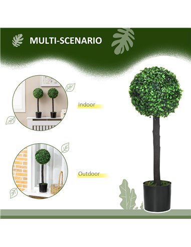 HOMCOM Artificial Boxwood Topiary Balls Set of 2: Faux Plants in Pots, Indoor Outdoor Decor, 20x20x60cm, Green. 830-678V00GN