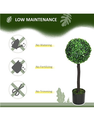 HOMCOM Artificial Boxwood Topiary Balls Set of 2: Faux Plants in Pots, Indoor Outdoor Decor, 20x20x60cm, Green. 830-678V00GN