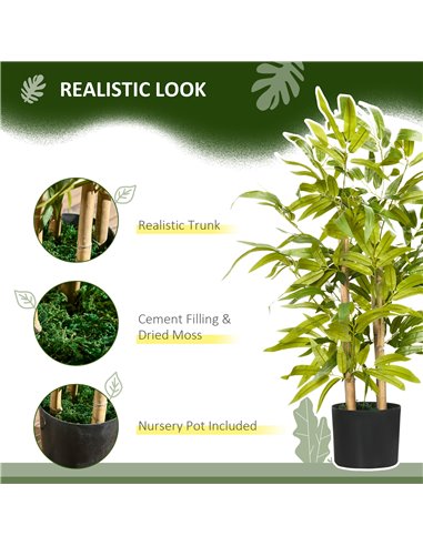 HOMCOM Artificial Bamboo Tree, Fake Plant in Pot for Indoor Outdoor Decor, 15x15x60cm, Green 830-668V00GN