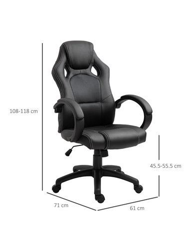 HOMCOM High-Back Gaming Chair Swivel Home Office Computer Racing Gamer Desk Chair Faux Leather with Wheels, Black