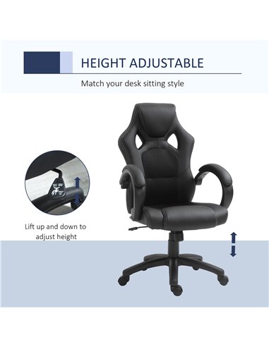 HOMCOM High-Back Gaming Chair Swivel Home Office Computer Racing Gamer Desk Chair Faux Leather with Wheels, Black