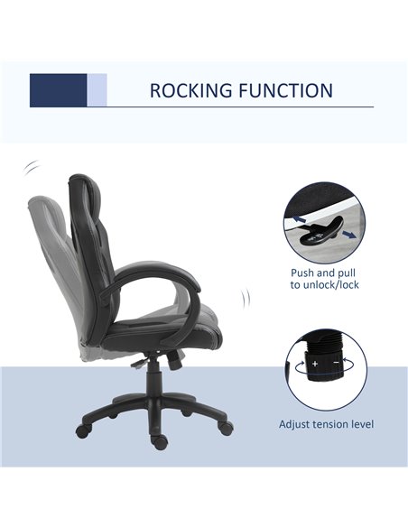 HOMCOM High-Back Gaming Chair Swivel Home Office Computer Racing Gamer Desk Chair Faux Leather with Wheels, Black - pic 9747 | FastDaddyshop