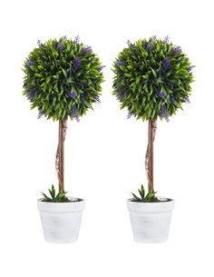 HOMCOM Artificial Lavender Topiary Balls Set of 2: Decorative Faux Plants in Pots for Indoor Outdoor Ambience, 60cm. 830-704V00G