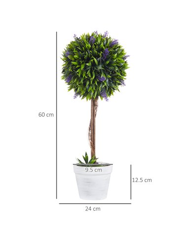 HOMCOM Artificial Lavender Topiary Balls Set of 2: Decorative Faux Plants in Pots for Indoor Outdoor Ambience, 60cm. 830-704V00G