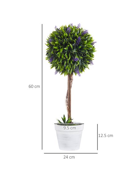 HOMCOM Artificial Lavender Topiary Balls Set of 2: Decorative Faux Plants in Pots for Indoor Outdoor Ambience, 60cm. 830-704V00G - pic 97474 | FastDaddyshop