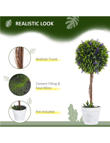 HOMCOM Artificial Lavender Topiary Balls Set of 2: Decorative Faux Plants in Pots for Indoor Outdoor Ambience, 60cm. 830-704V00G - pic 97475 | FastDaddyshop