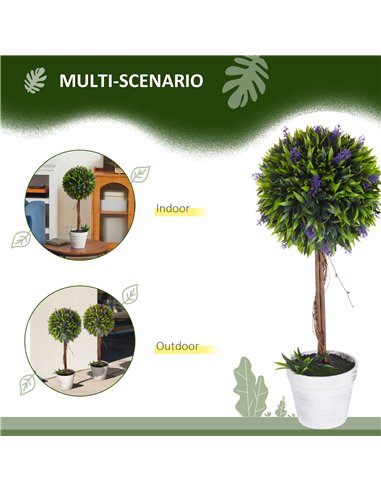 HOMCOM Artificial Lavender Topiary Balls Set of 2: Decorative Faux Plants in Pots for Indoor Outdoor Ambience, 60cm. 830-704V00G