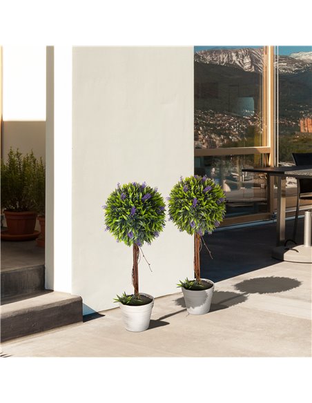HOMCOM Artificial Lavender Topiary Balls Set of 2: Decorative Faux Plants in Pots for Indoor Outdoor Ambience, 60cm. 830-704V00G - pic 97478 | FastDaddyshop