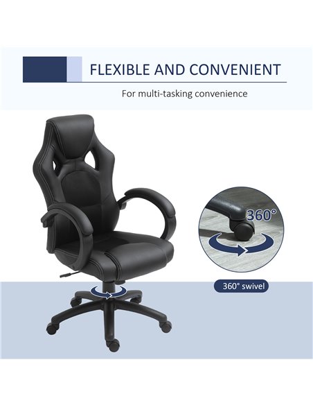 HOMCOM High-Back Gaming Chair Swivel Home Office Computer Racing Gamer Desk Chair Faux Leather with Wheels, Black - pic 9748 | FastDaddyshop