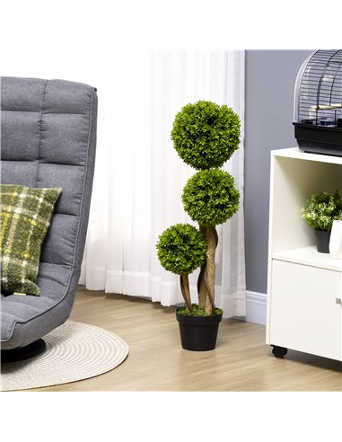 HOMCOM Decorative Artificial Plants Boxwood Ball Topiary Trees in Pot Fake Plants for Home Indoor Outdoor Decor, 90 cm 830-705V0