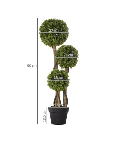 HOMCOM Decorative Artificial Plants Boxwood Ball Topiary Trees in Pot Fake Plants for Home Indoor Outdoor Decor, 90 cm 830-705V0