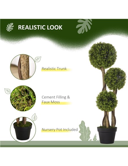 HOMCOM Decorative Artificial Plants Boxwood Ball Topiary Trees in Pot Fake Plants for Home Indoor Outdoor Decor, 90 cm 830-705V0 - pic 97484 | FastDaddyshop