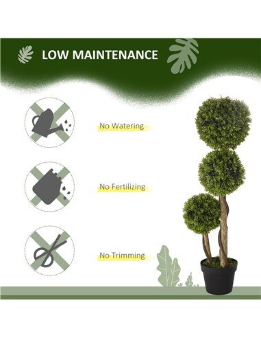 HOMCOM Decorative Artificial Plants Boxwood Ball Topiary Trees in Pot Fake Plants for Home Indoor Outdoor Decor, 90 cm 830-705V0