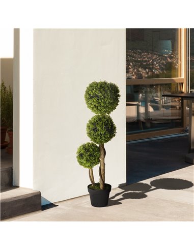 HOMCOM Decorative Artificial Plants Boxwood Ball Topiary Trees in Pot Fake Plants for Home Indoor Outdoor Decor, 90 cm 830-705V0