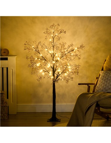 HOMCOM 4ft Artificial Gypsophila Blossom Tree Light with 72 Warm White LED Light, Baby Breath Flowers for Home Party Wedding, In