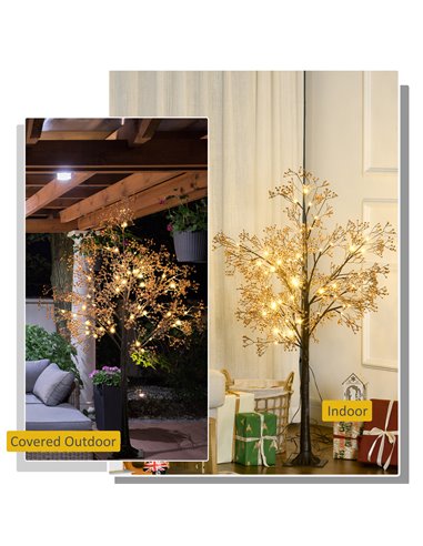 HOMCOM 4ft Artificial Gypsophila Blossom Tree Light with 72 Warm White LED Light, Baby Breath Flowers for Home Party Wedding, In