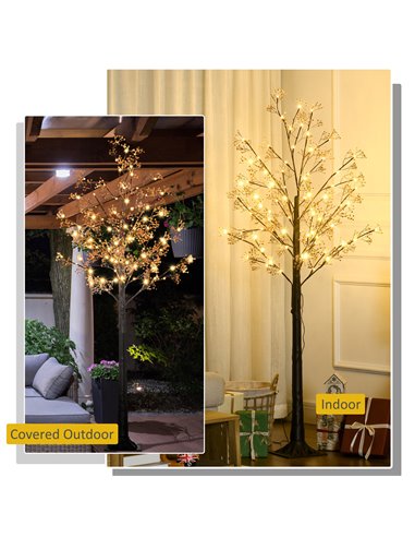 HOMCOM 6ft Artificial Gypsophila Blossom Tree Light with 96 Warm White LED Light, Baby Breath Flowers for Home Party Wedding, In